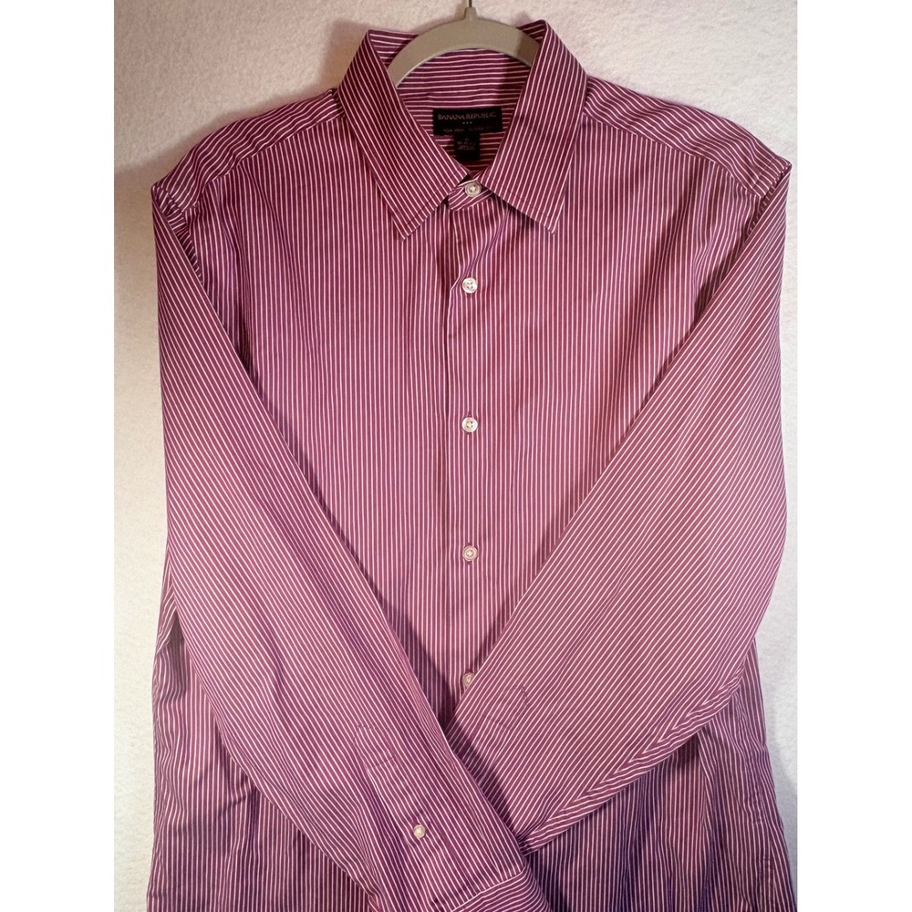 Banana Republic‎ Non Iron Classic Fit Mens Red White Stripe Button Down Shirt M - Picture 2 of 8